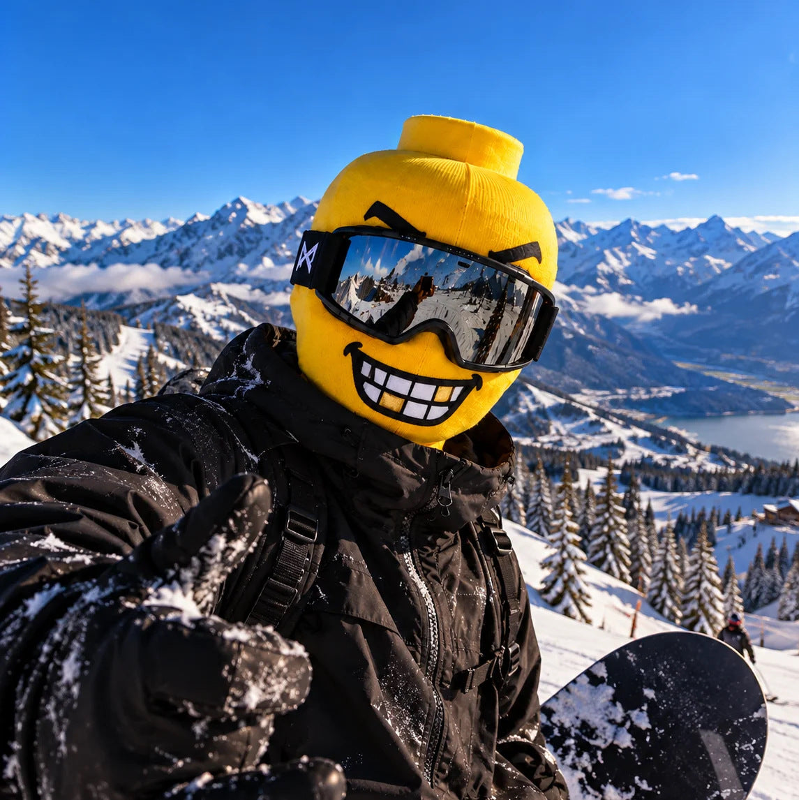 Strikket elefanthue med smiley-print