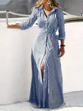 Tiffany | Casual Langærmet Stribet Print Kjole