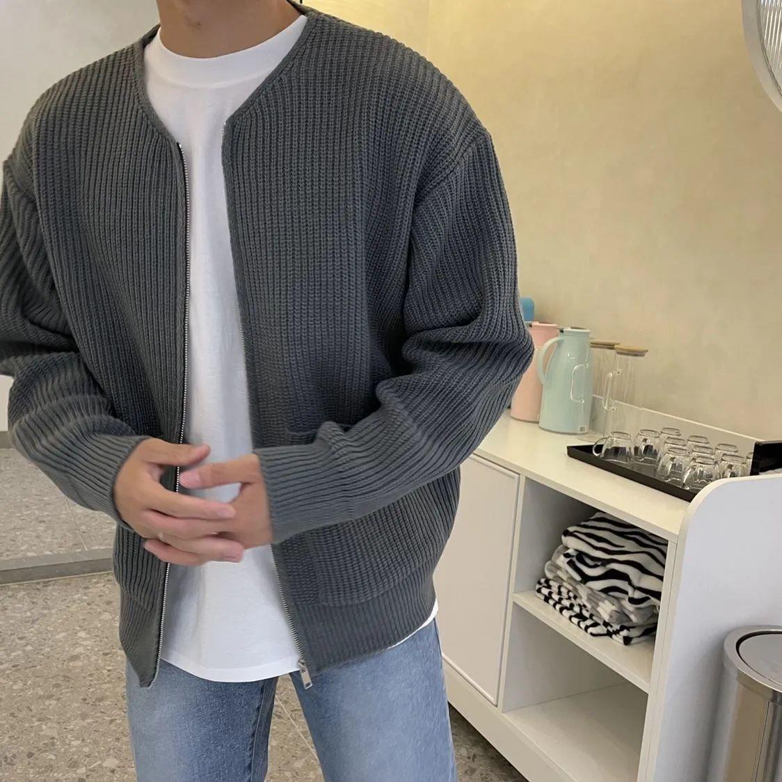 Grovstrikket cardigan herre med lynlås