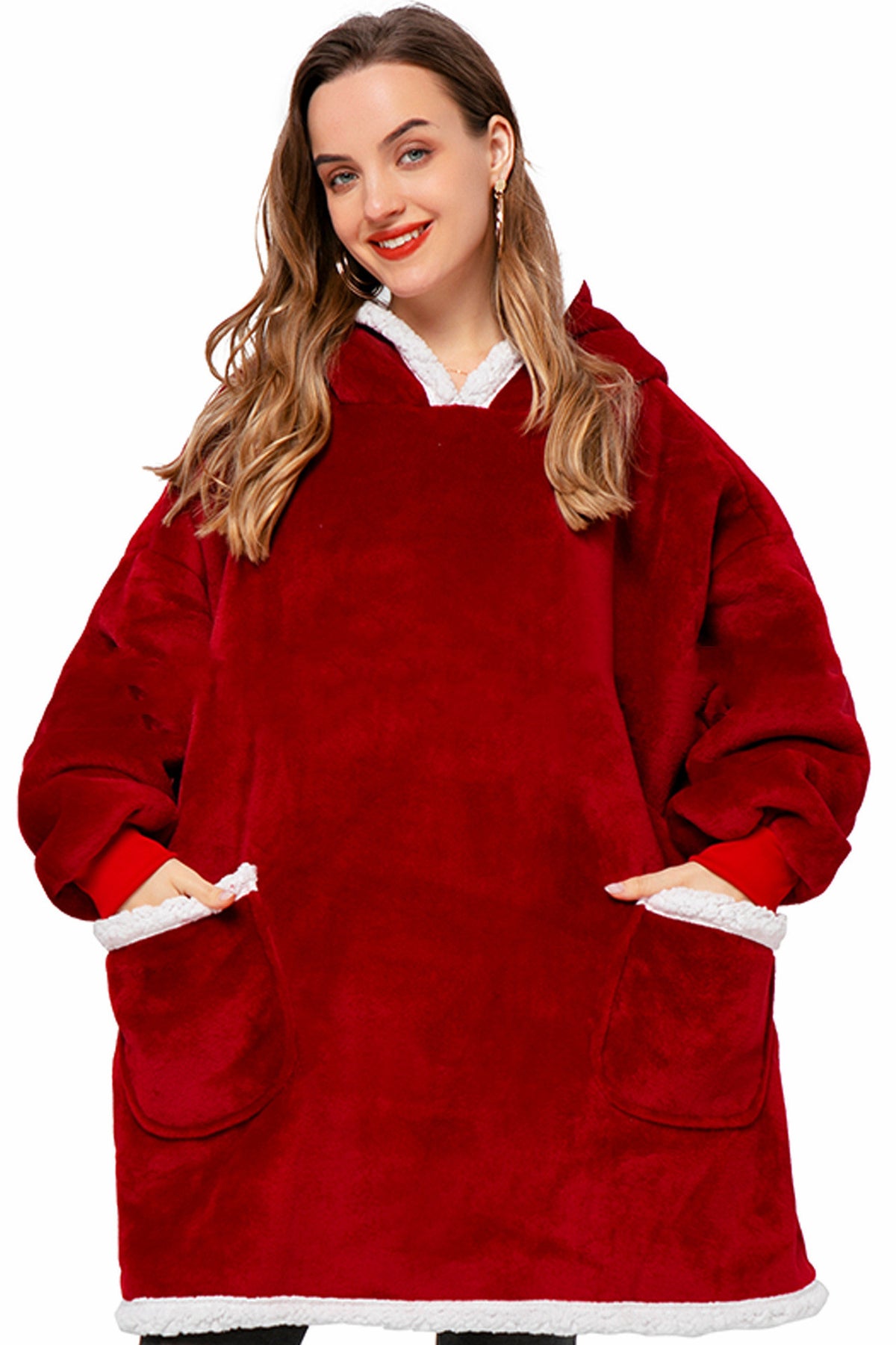 Oversize hoodie-tæppe med teddyfor