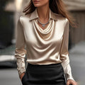 Merlinda | Elegant Draperet Halsudskæring Satin Bluse