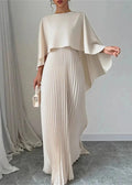 Makayla | Stilfuld Plisseret Cape Maxi Kjole