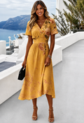 Ilanna | Elegant Floral Wrap Midi Kjole