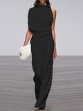 Arielle | Elegant Uden Ærmer Draperet Bredbens Jumpsuit