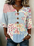 Luna | Bohemsk Blomsterknap Bluse