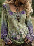 Seraphina | Boho Floral Langærmet Bluse