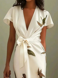 Sasha | Elegant Blomster Indpakning Midi Kjole
