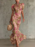 Verity | Vintage Rose Puff Sleeve Maxi Kjole