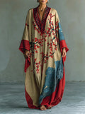 Sakura | Japansk Rød Blomme Blomst Print Batwing Ærme Maxi Kjole