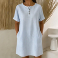 Zayla | Stribet Knap-Front Lomme Shift Kjole