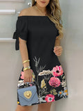 Rhea | Stilfuld Off Shoulder Sløjfe Blomsterkjole