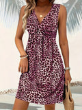 Annelise | Leopard Twist V-Hals Ærmeløs Kjole
