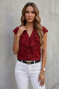 Viviane | Rynket V-Hals Knap-Front Bluse