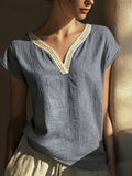 Brinley | Bohemsk Retro Kortærmet Bluse